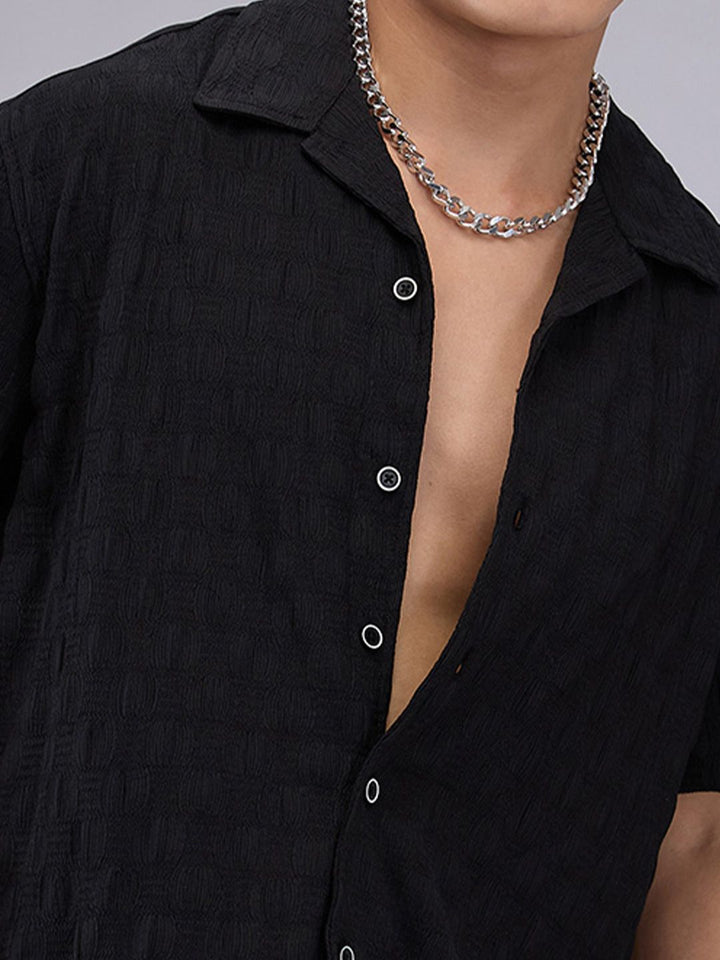 VASTRADO Men Classic Cuban Collar Textured Oversized Casual Shirt