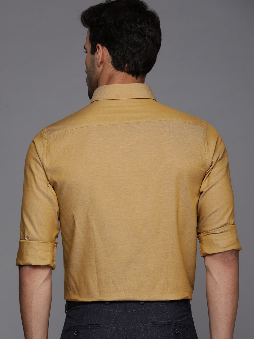 Raymond Men Khaki Solid Slim Fit Pure Cotton Formal Shirt