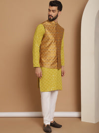 Anouk Green Ethnic Motifs Woven Design Straight Kurta With Churidar & Nehru Jacket