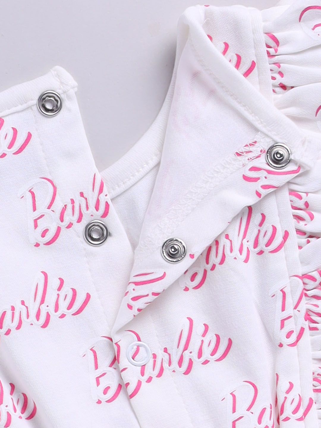 Moms Love Infant Girls Barbie Printed Pure Cotton Ruffled Basic Jumpsuit