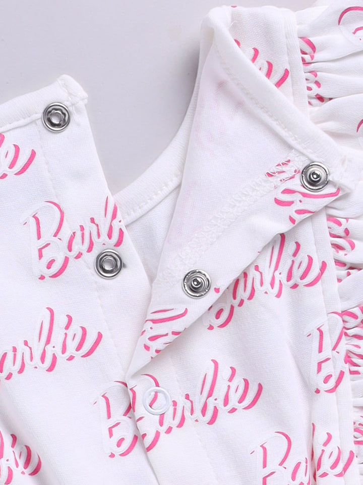 Moms Love Infant Girls Barbie Printed Pure Cotton Ruffled Basic Jumpsuit