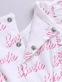 Moms Love Infant Girls Barbie Printed Pure Cotton Ruffled Basic Jumpsuit