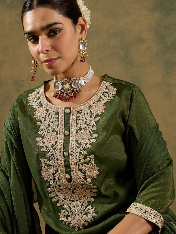 Indo Era Ethnic Motifs Zari Embroidered Kurta with Trouser & Dupatta