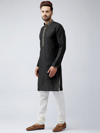 SOJANYA Men Black Embellished Straight Kurta