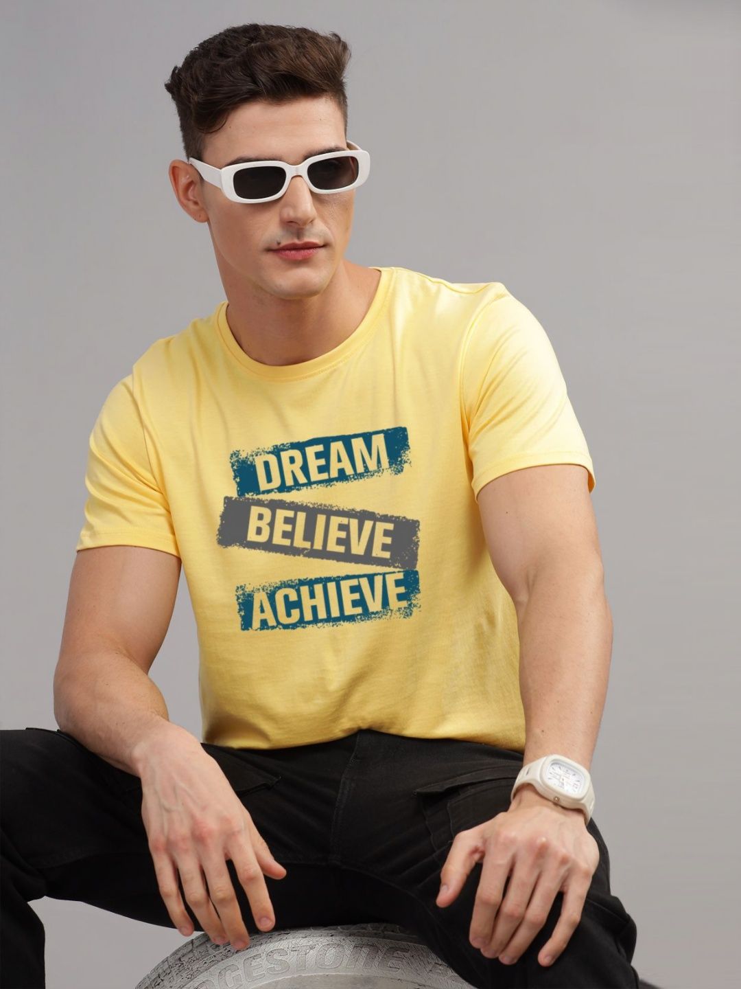 ADRO Men Typography Printed Applique T-shirt