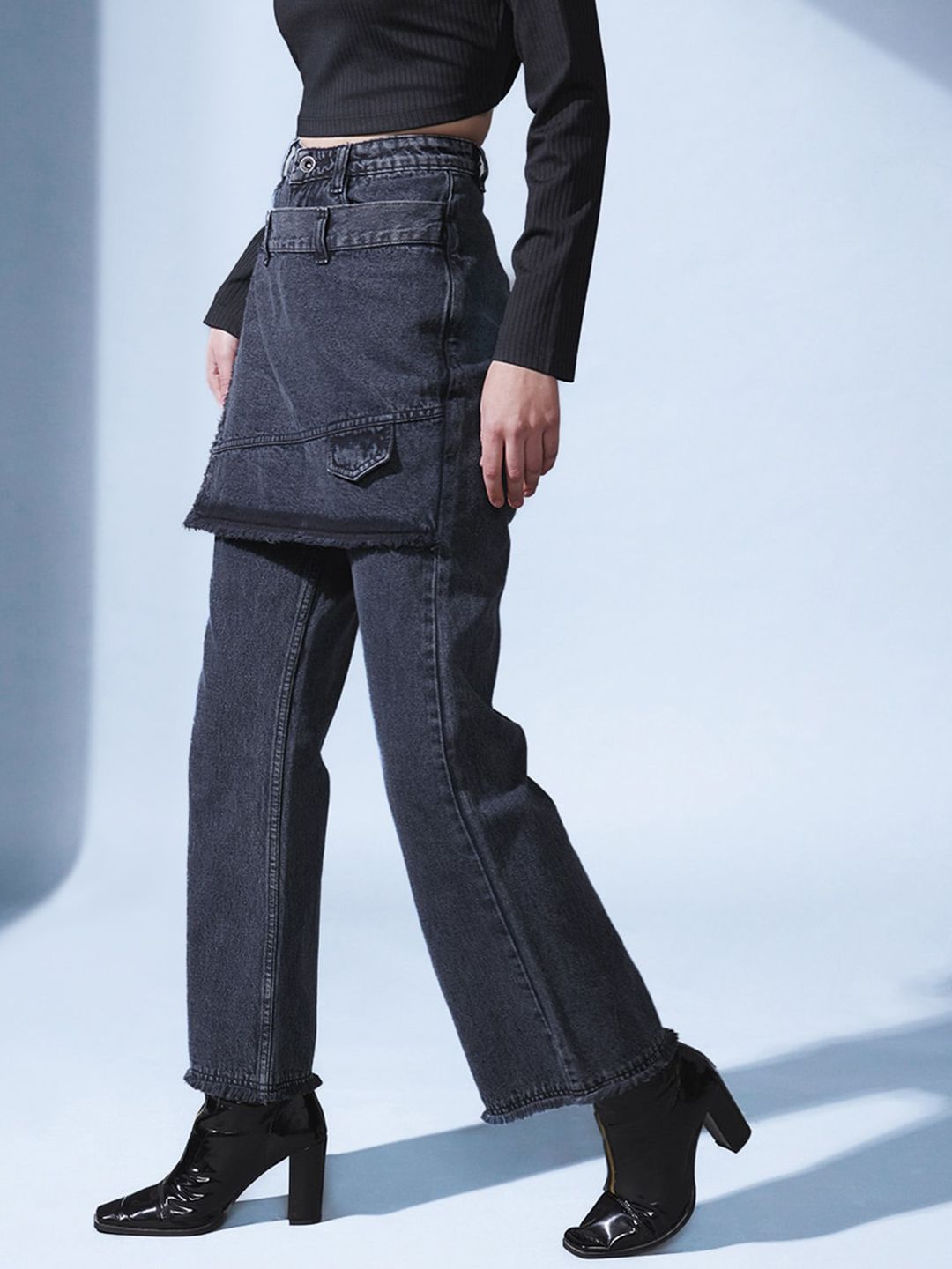 STREET 9 Women Grey Smart Straight Fit High-Rise Clean Look Jeans