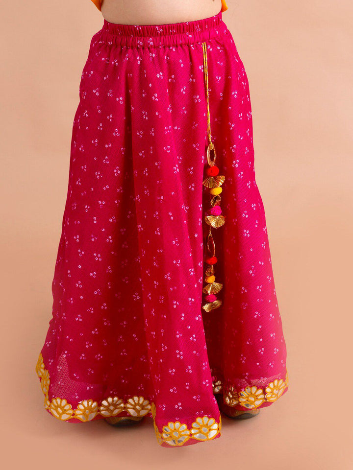 pspeaches Girls Magenta & Yellow Embroidered Ready to Wear Lehenga & Blouse With Dupatta