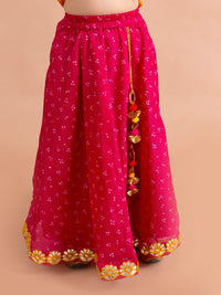 pspeaches Girls Magenta & Yellow Embroidered Ready to Wear Lehenga & Blouse With Dupatta