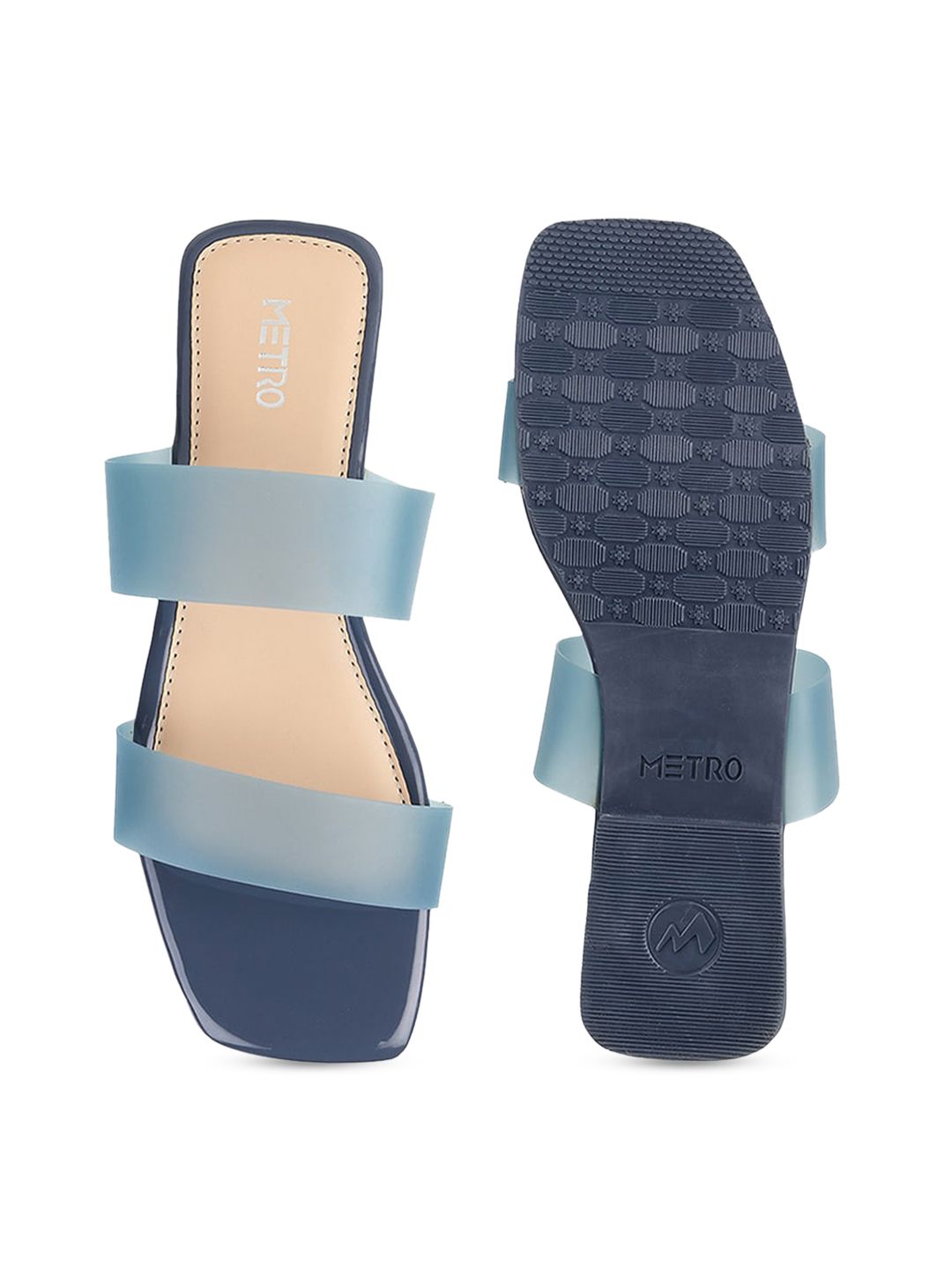Metro Women Blue Colourblocked Open Toe Flats with Buckles