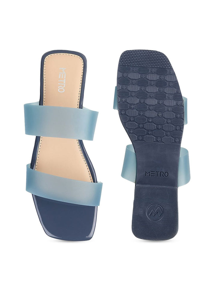 Metro Women Blue Colourblocked Open Toe Flats with Buckles