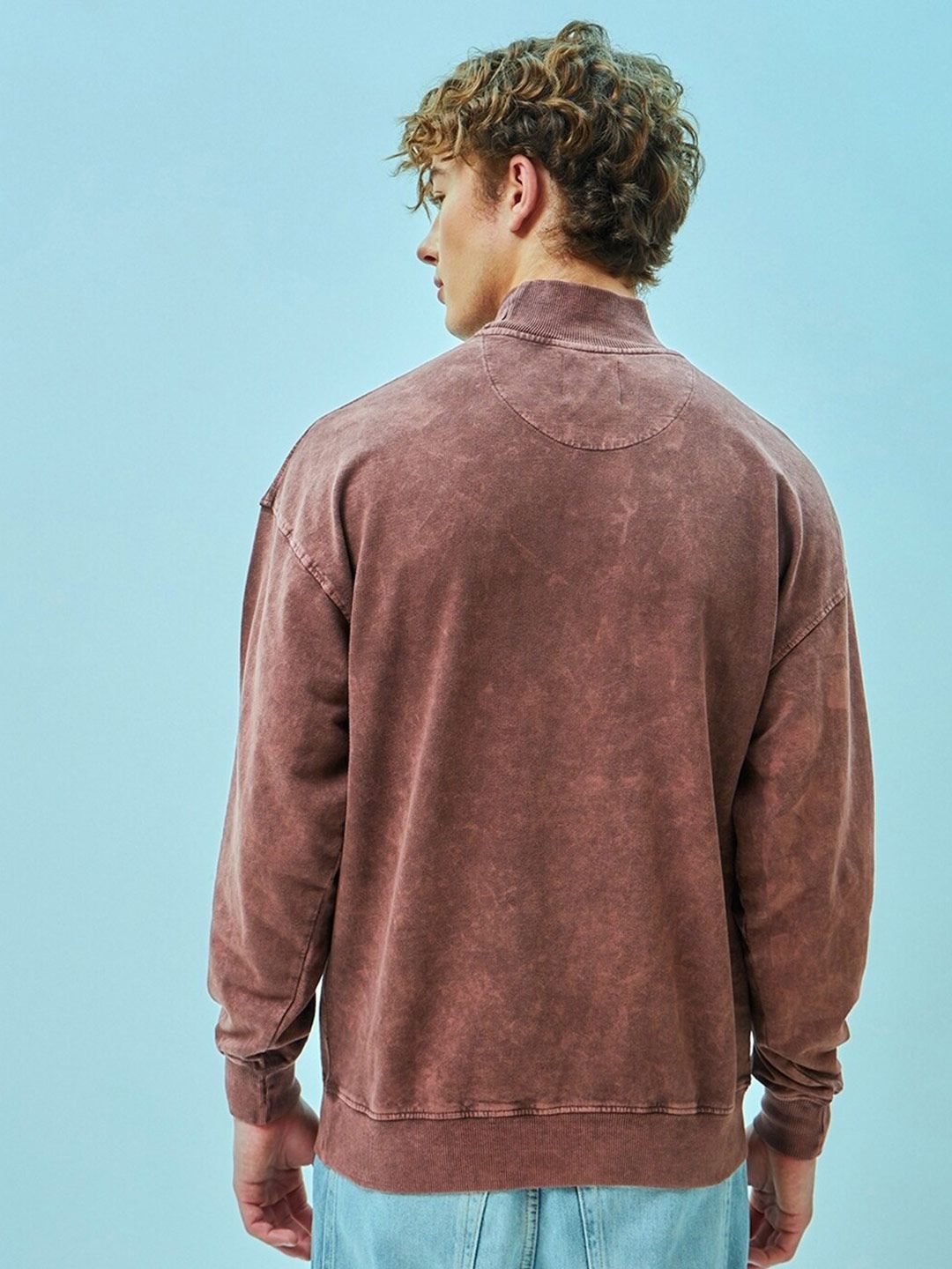 Bewakoof Maroon Real Slim Shady Printed Mock Collar Oversized Pullover Sweatshirt