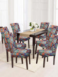 Cortina Orange & Blue 6 Pieces Printed Super Stretchable Chair Covers