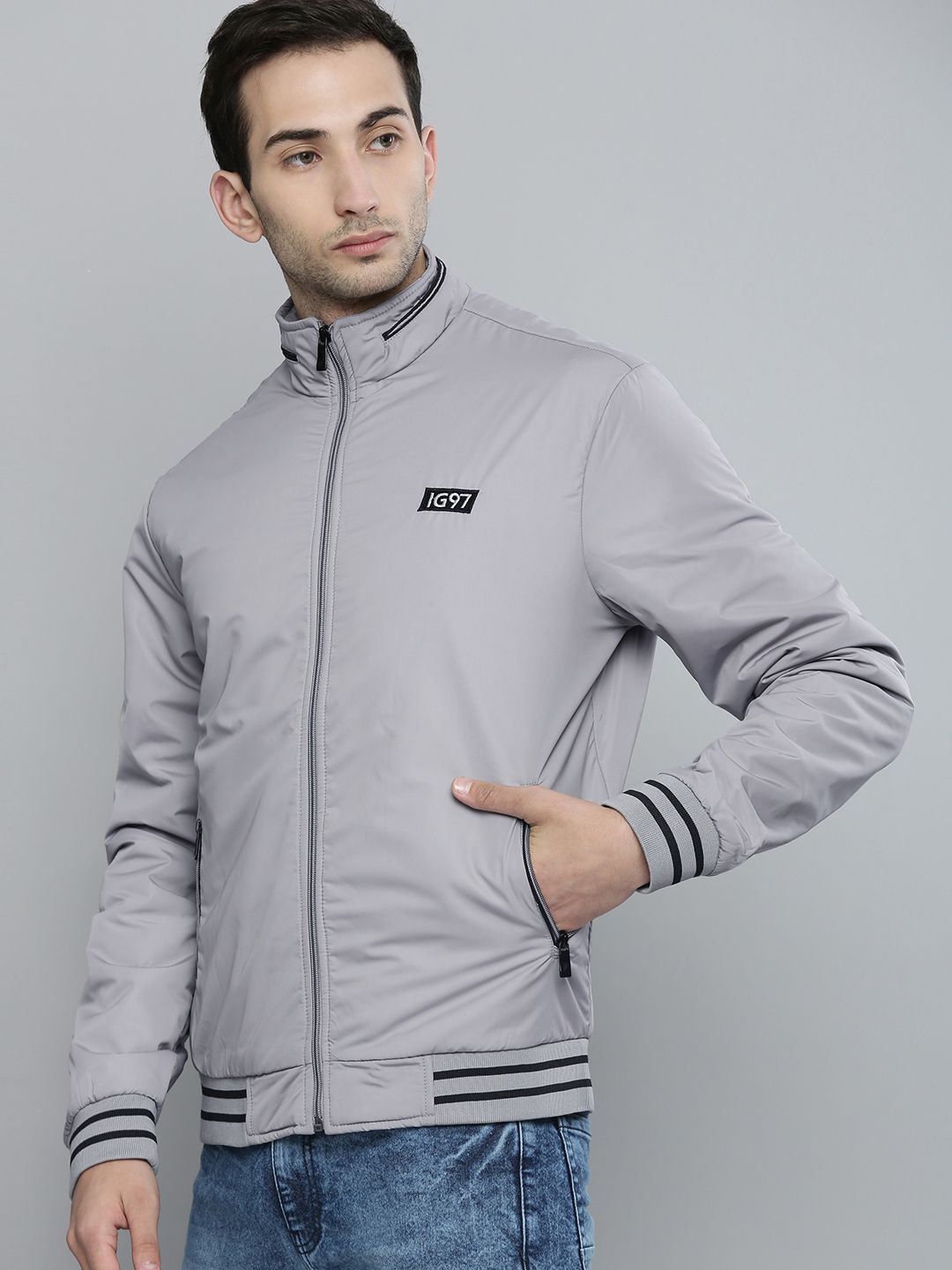 The Indian Garage Co Men Grey Bomber Jacket