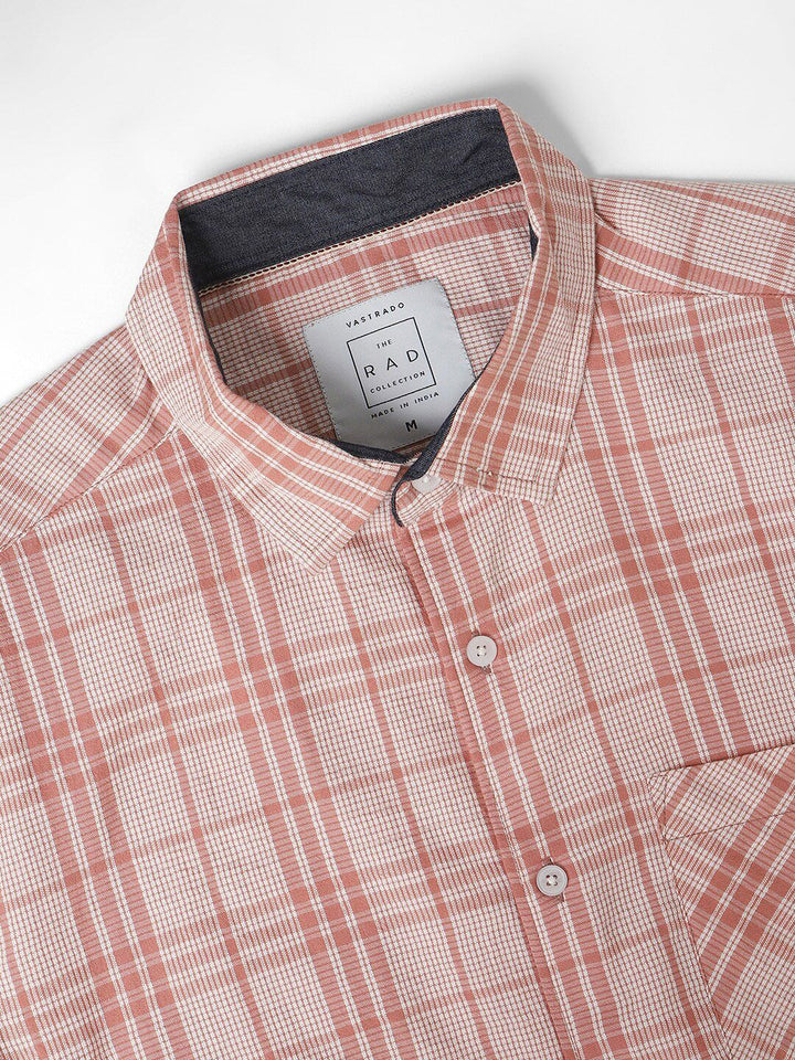 VASTRADO Slim Fit Tartan Checked Spread Collar Cotton Casual Shirt