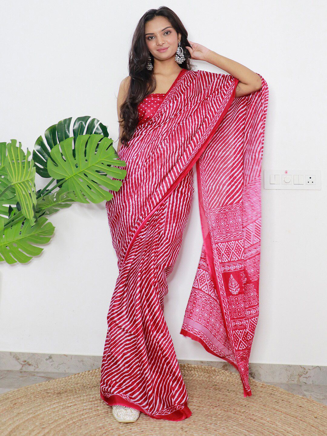 Saree mall Leheriya Printed Poly Cotton Leheriya Ready to Wear Saree