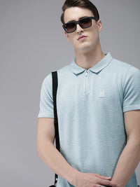 THE BEAR HOUSE Ardor Edition Men Blue Self Design Polo Collar Slim Fit T-shirt