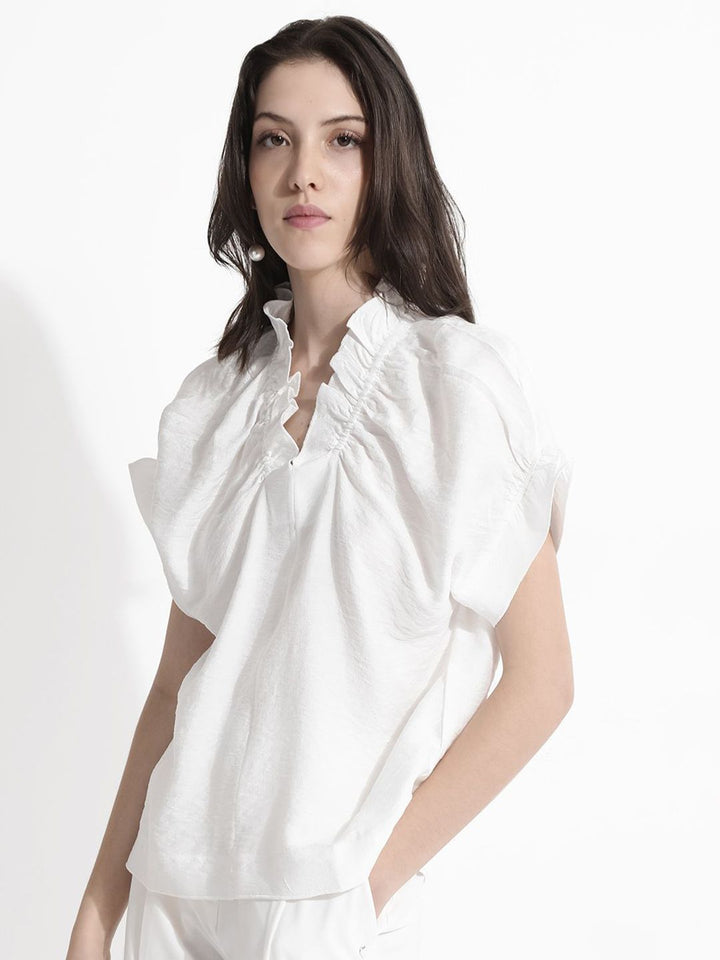 RAREISM Solid V-Neck Extended Sleeves Top