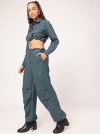 DressBerry Relaxed Refinement Crop Shirt & Parachute Pants Co-Ords with Toggles