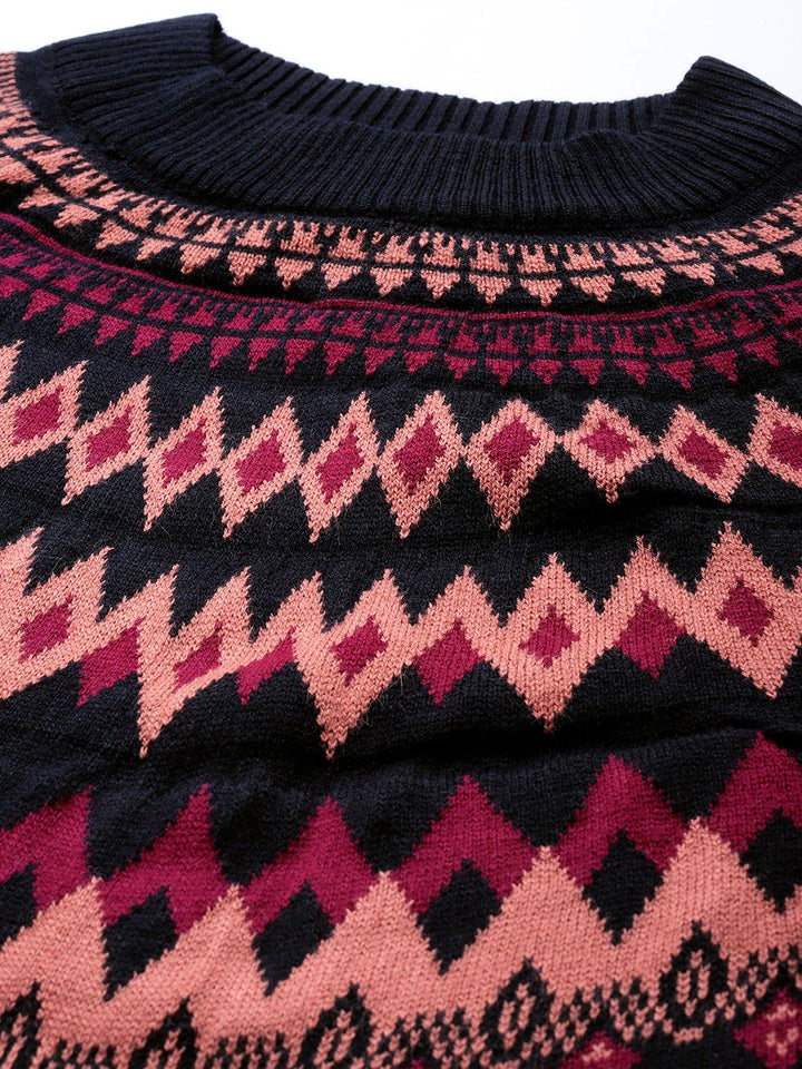 all about you Women Navy Blue & Pink Fair Isle Pattern Pullover