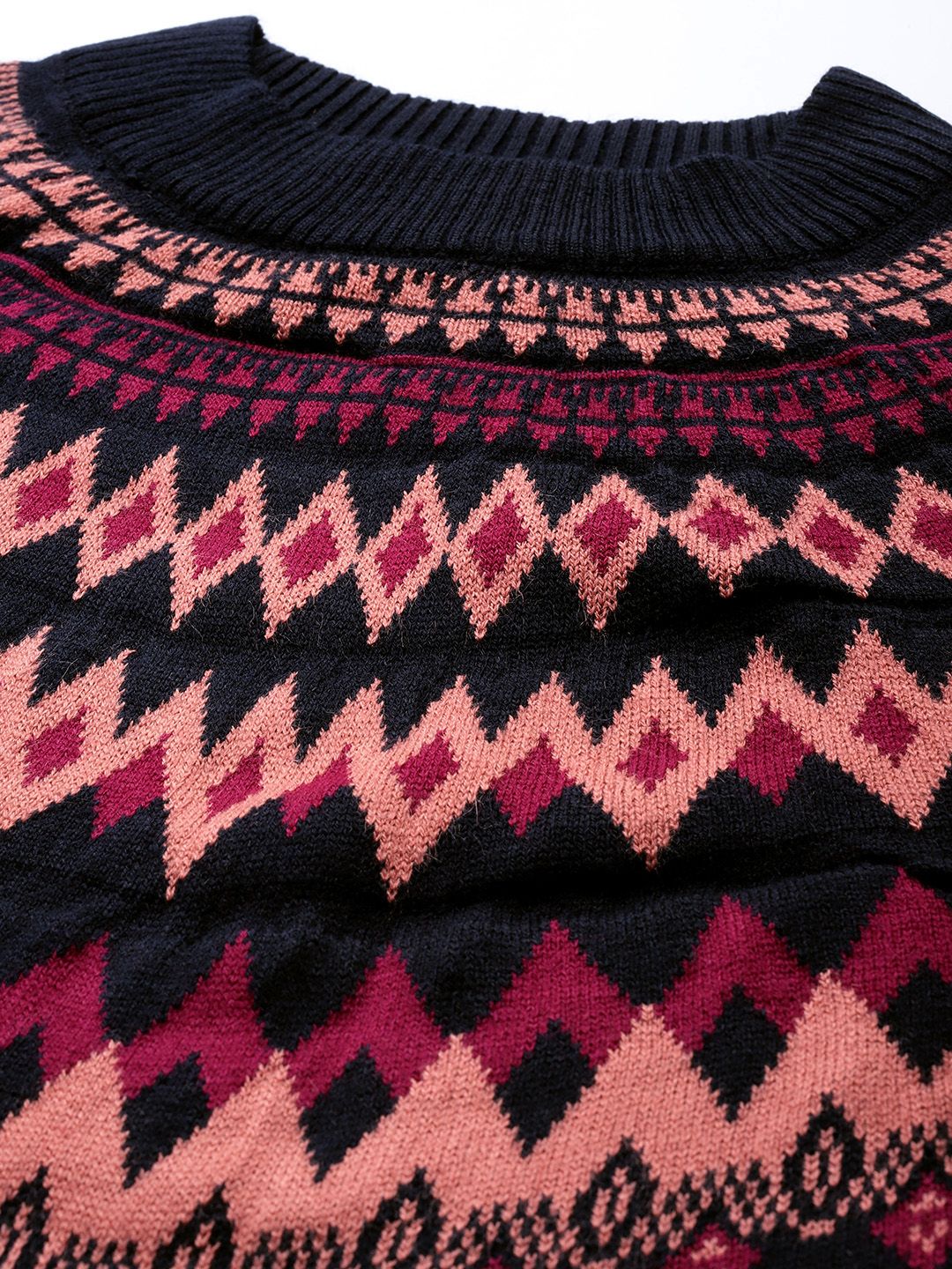 all about you Women Navy Blue & Pink Fair Isle Pattern Pullover