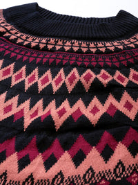 all about you Women Navy Blue & Pink Fair Isle Pattern Pullover