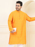 SOJANYA PLUS Lelaki Orange & Silver Jacquard Woven Design Kurta
