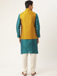 SOJANYA Kurta Rekaan Sendiri Hijau Teal Lelaki dengan Jaket Churidar & Nehru