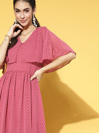 Athena Women Alluring Fuchsia Self-Design Volume Play Dress