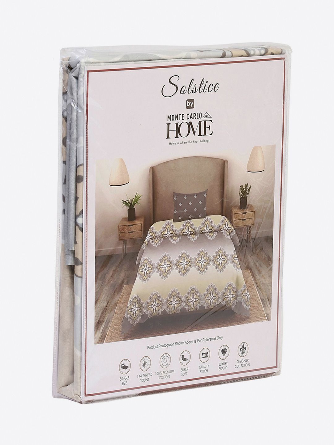 Monte Carlo Grey & Blue Ethnic Motifs Cotton 144 TC Single Bedsheet Set-2.29 m x 1.52 m