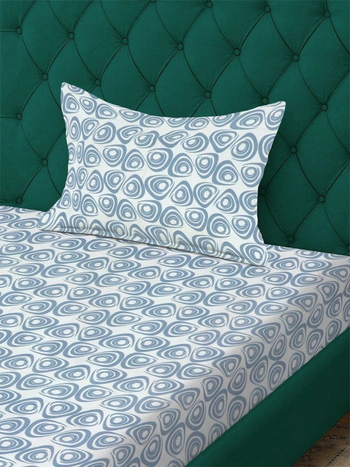 Myntra Elegant Homes Blue & White Geometric 300 TC Single Bedsheet with 1 Pillow Covers
