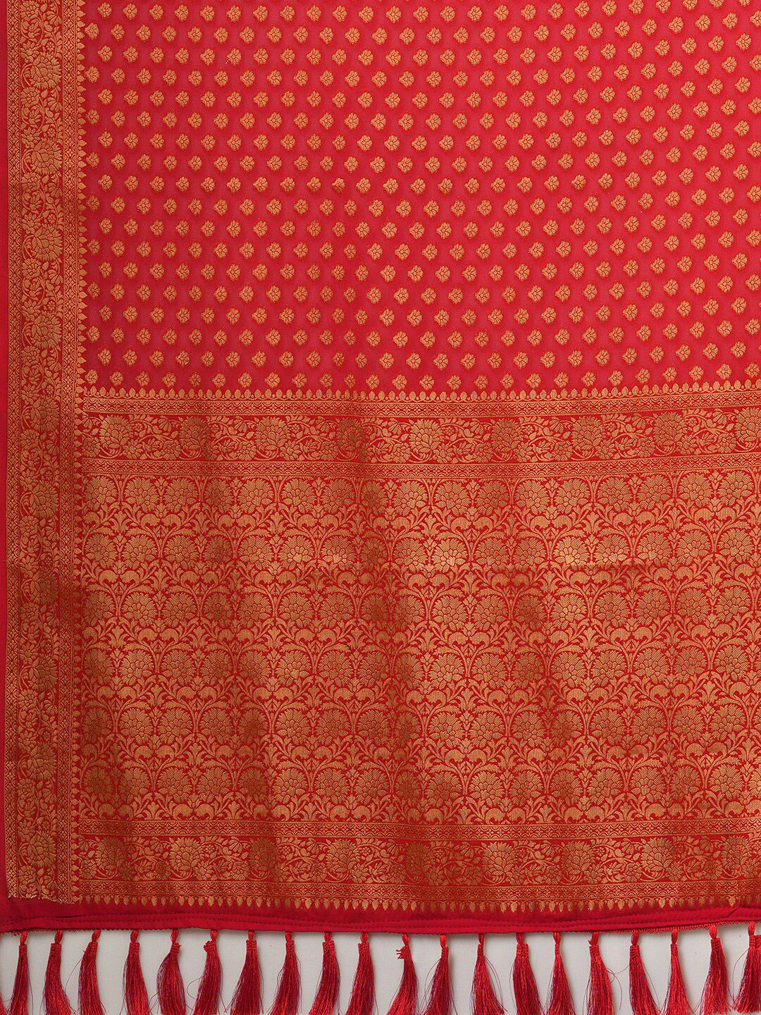 Saree mall Ethnic Motifs Woven Design Zari Poly Georgette Kanjeevaram Sarees