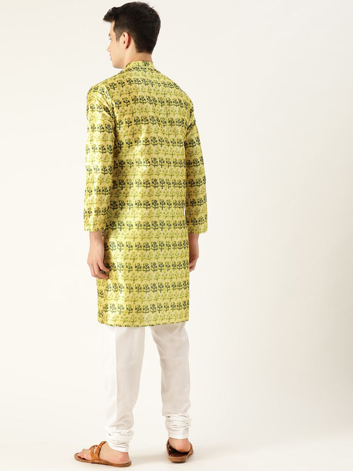 SOJANYA Men Green Printed Angrakha Straight Kurta