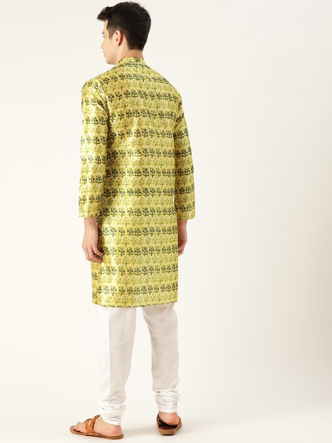 SOJANYA Men Green Printed Angrakha Straight Kurta