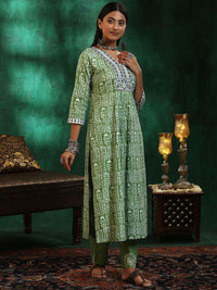 Libas Floral Printed Beads and Stones Pure Cotton A Line Kurta with Trousers & Dupatta