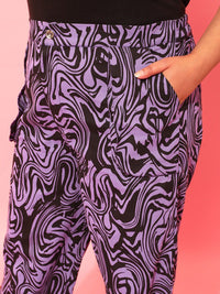 CURVY STREET Women Plus Size Lavender Printed Relaxed Straight Leg Pure Cotton Trousers