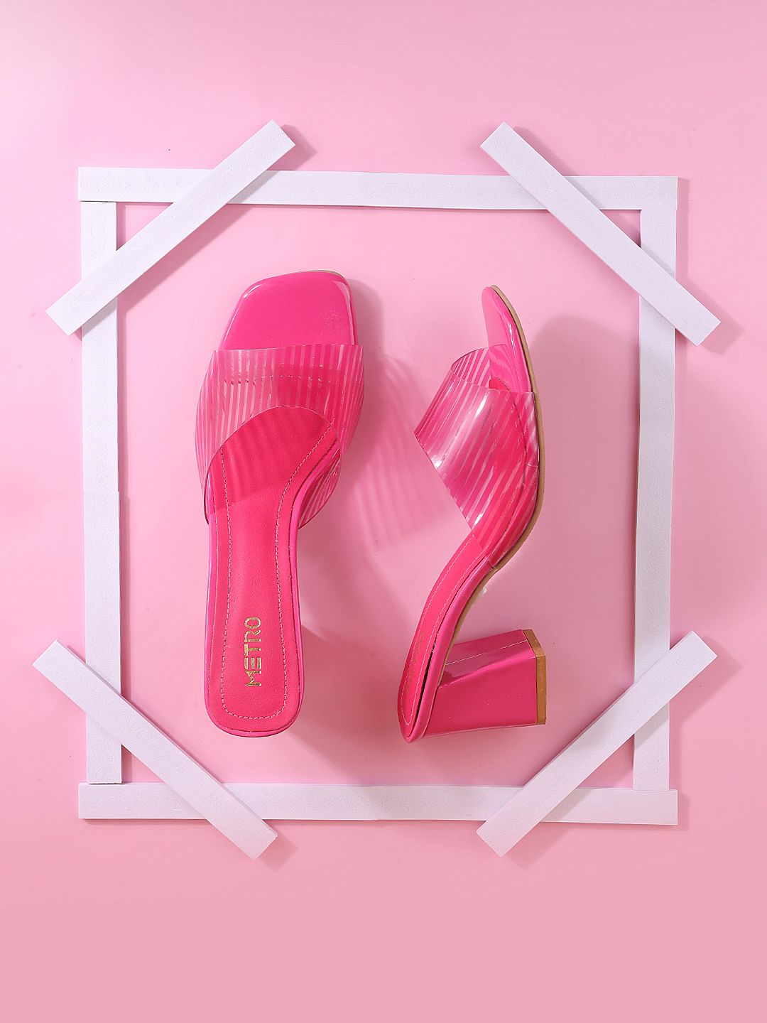 Metro Striped Open Toe Block Heels