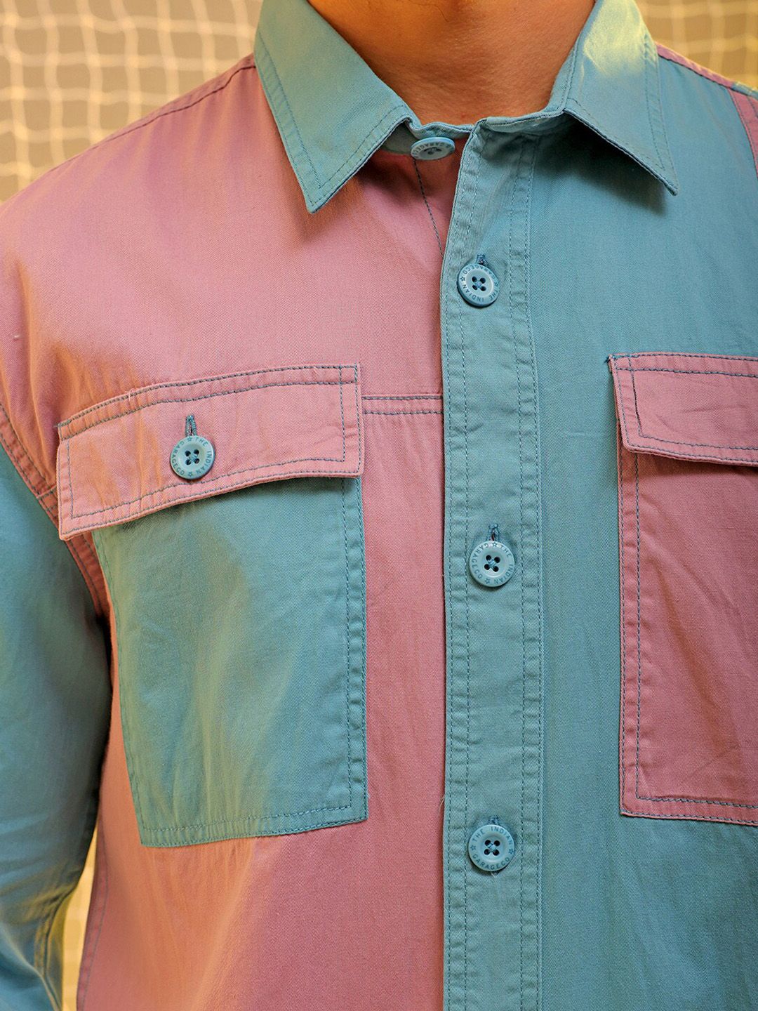 The Indian Garage Co Colourblocked Spread Collar Long Sleeves Cotton Casual Shirt