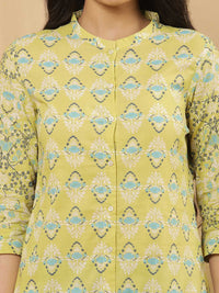 W Floral Printed Mandarin Collar Regular Pure Cotton Kurta