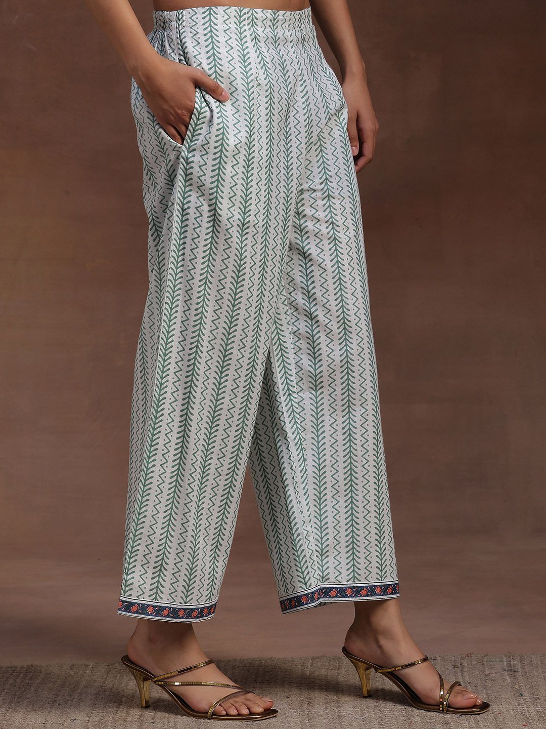 Libas Women Blue Pure Cotton Floral Print Gotta Patti Kurta with Palazzos & Dupatta