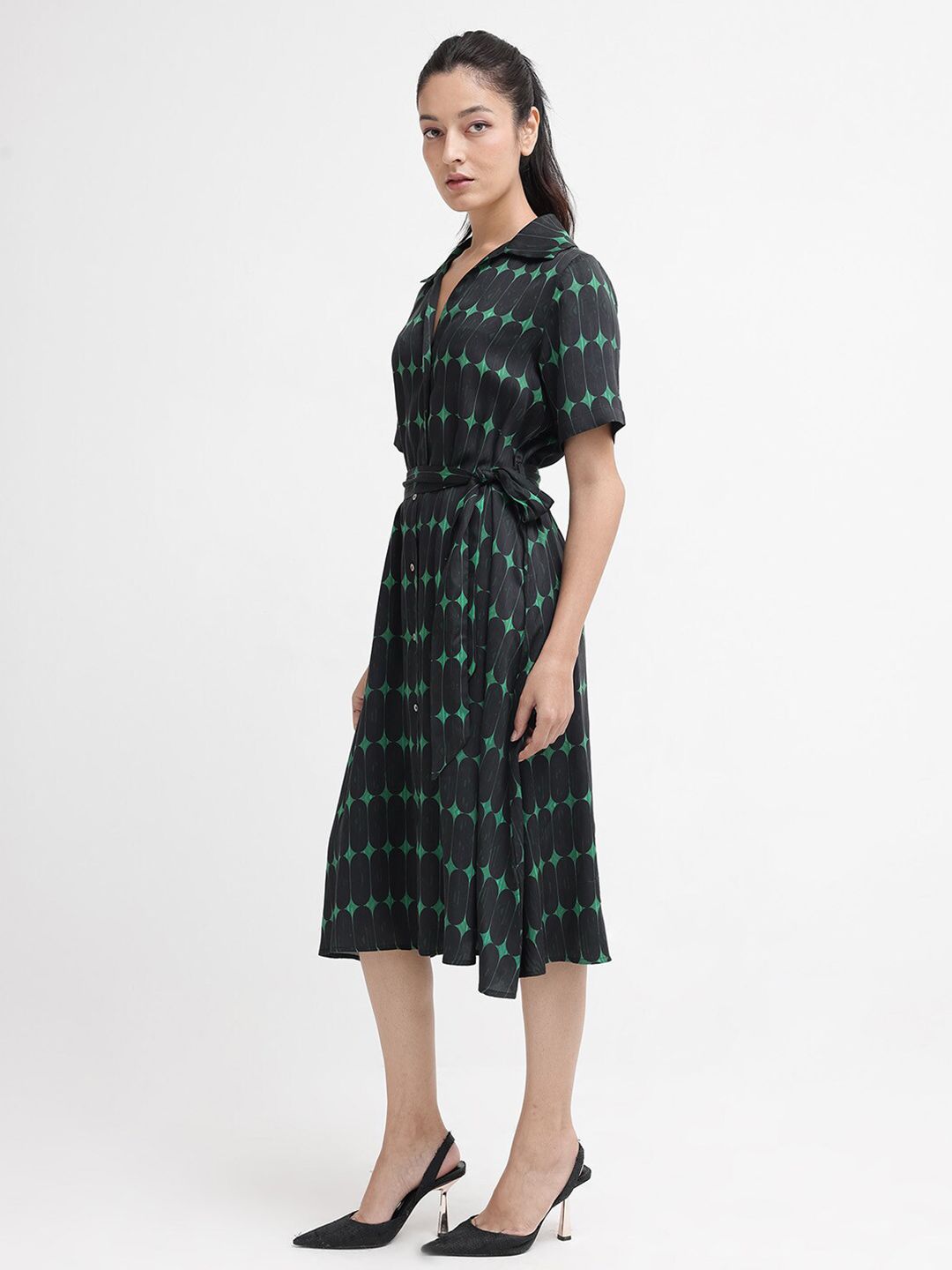 RAREISM Geometric Printed Cotton Shirt Dress