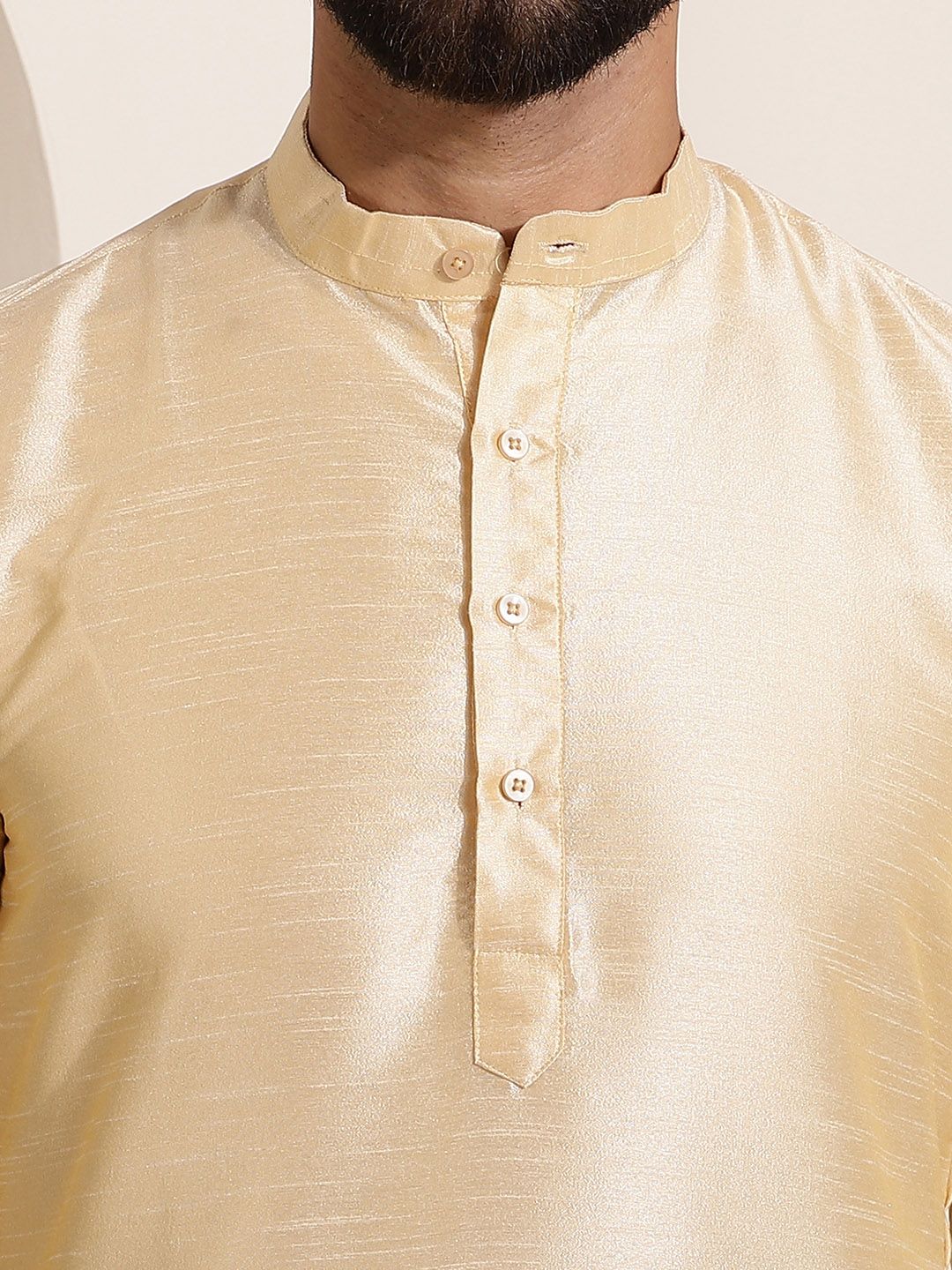 SOJANYA Men Golden & Maroon Kurta with Churidar And Nehru Jacket