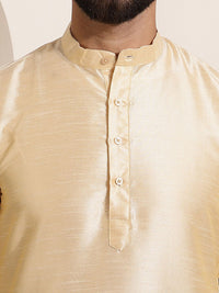 SOJANYA Men Golden & Maroon Kurta with Churidar And Nehru Jacket