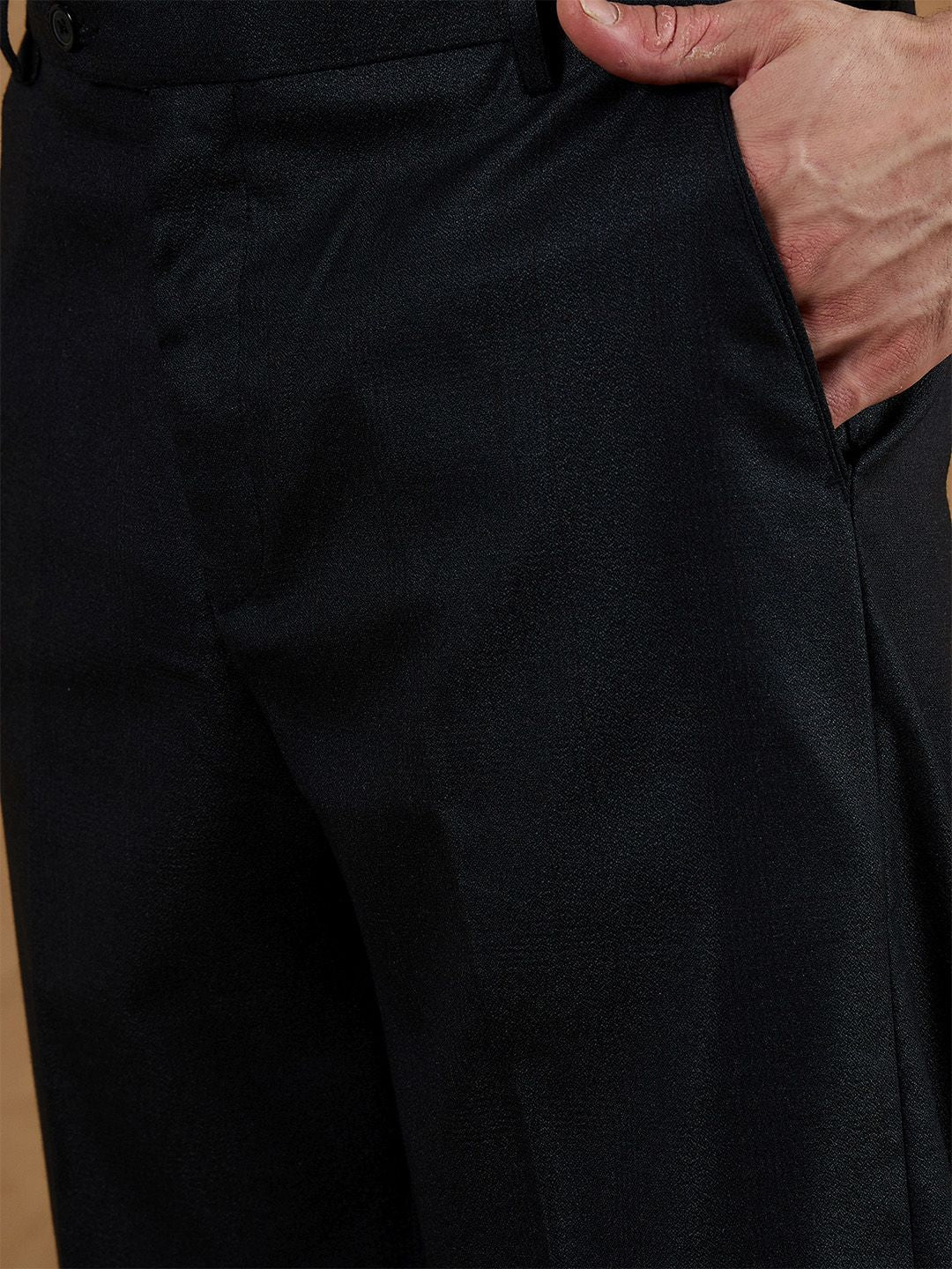 DENNISON Men Checked Smart Loose Fit Mid Rise Flat-Front Korean Pants Trousers