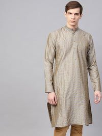 SOJANYA Men Grey Checked Straight Kurta