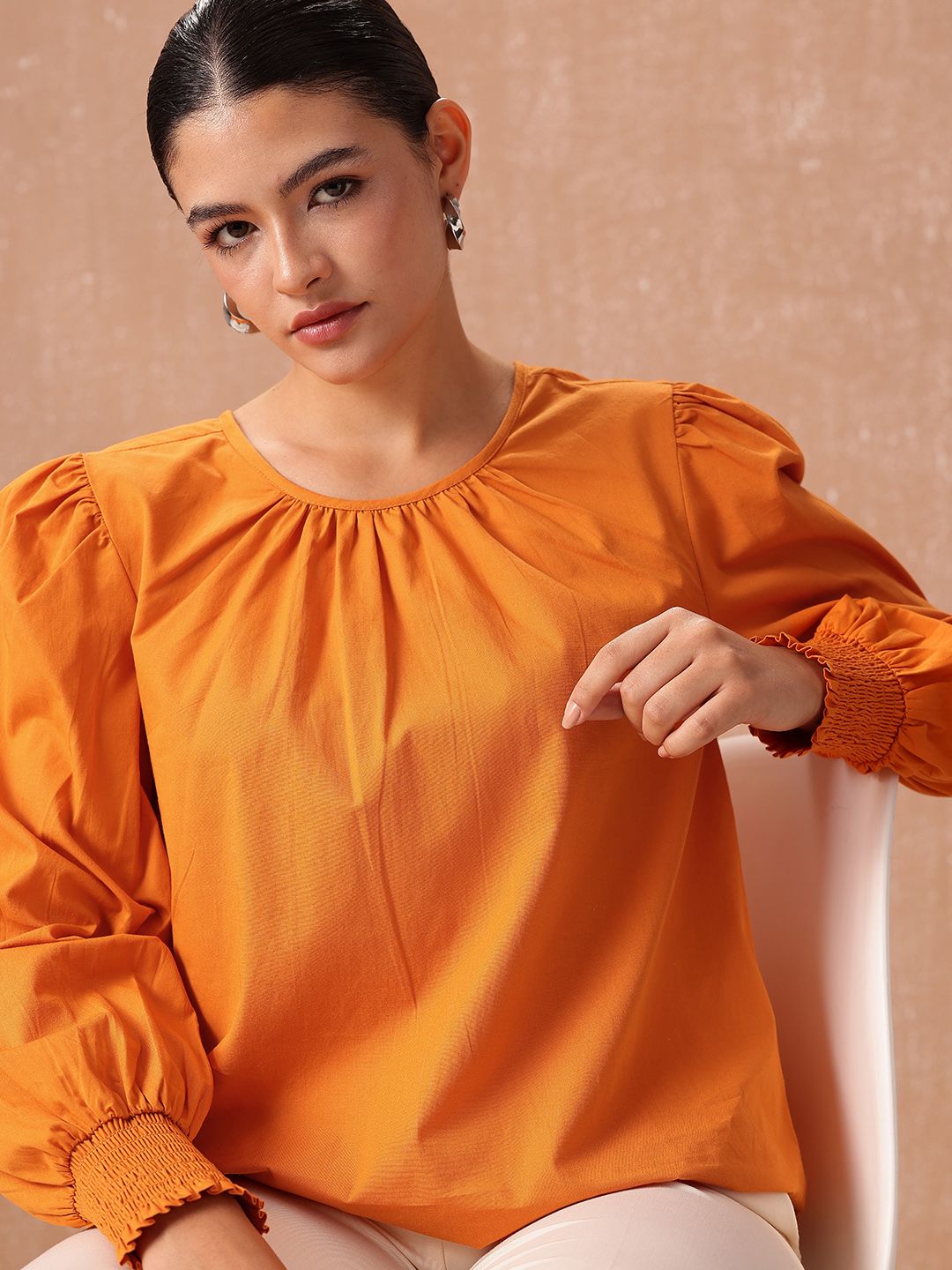 all about you Pure Cotton Puff Sleeves Gathered Top