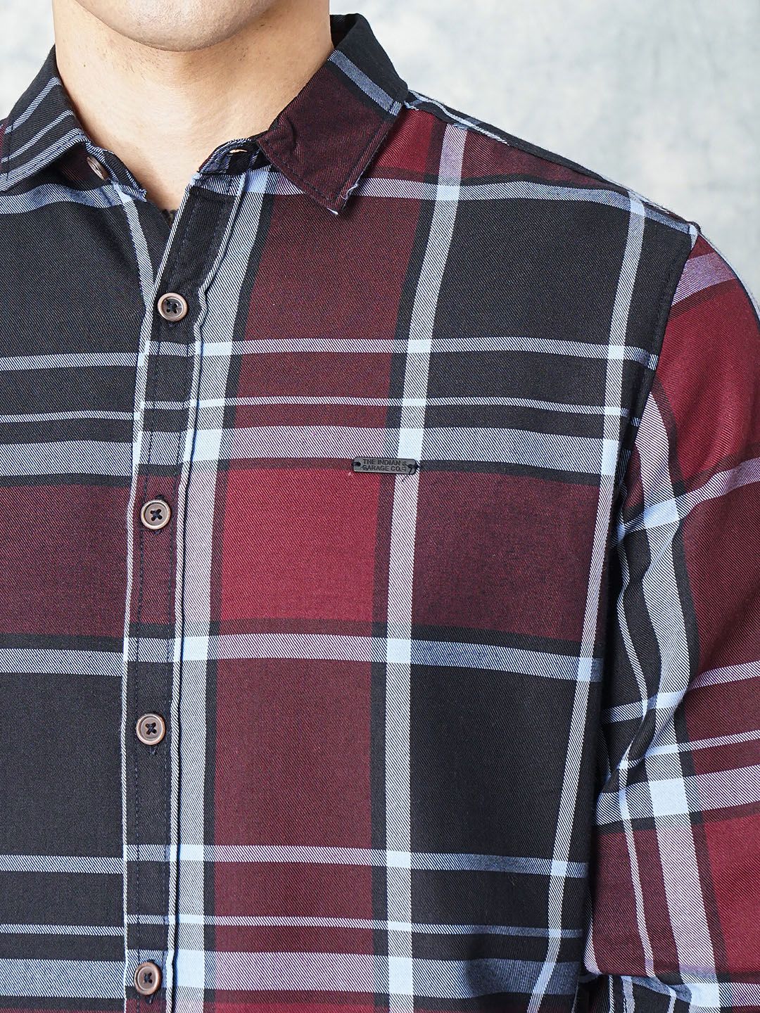 The Indian Garage Co Men Burgundy Checked Casual Shirt