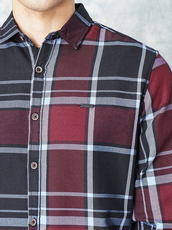 The Indian Garage Co Men Burgundy Checked Casual Shirt