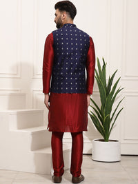 SOJANYA Kurta Lelaki Maroon & Navy Blue dengan Jaket Churidar Dan Nehru