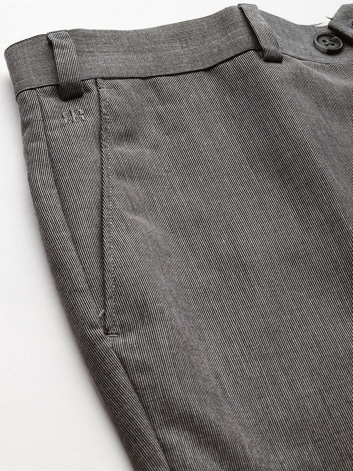 Raymond Men Grey Striped Slim Fit Formal Trousers