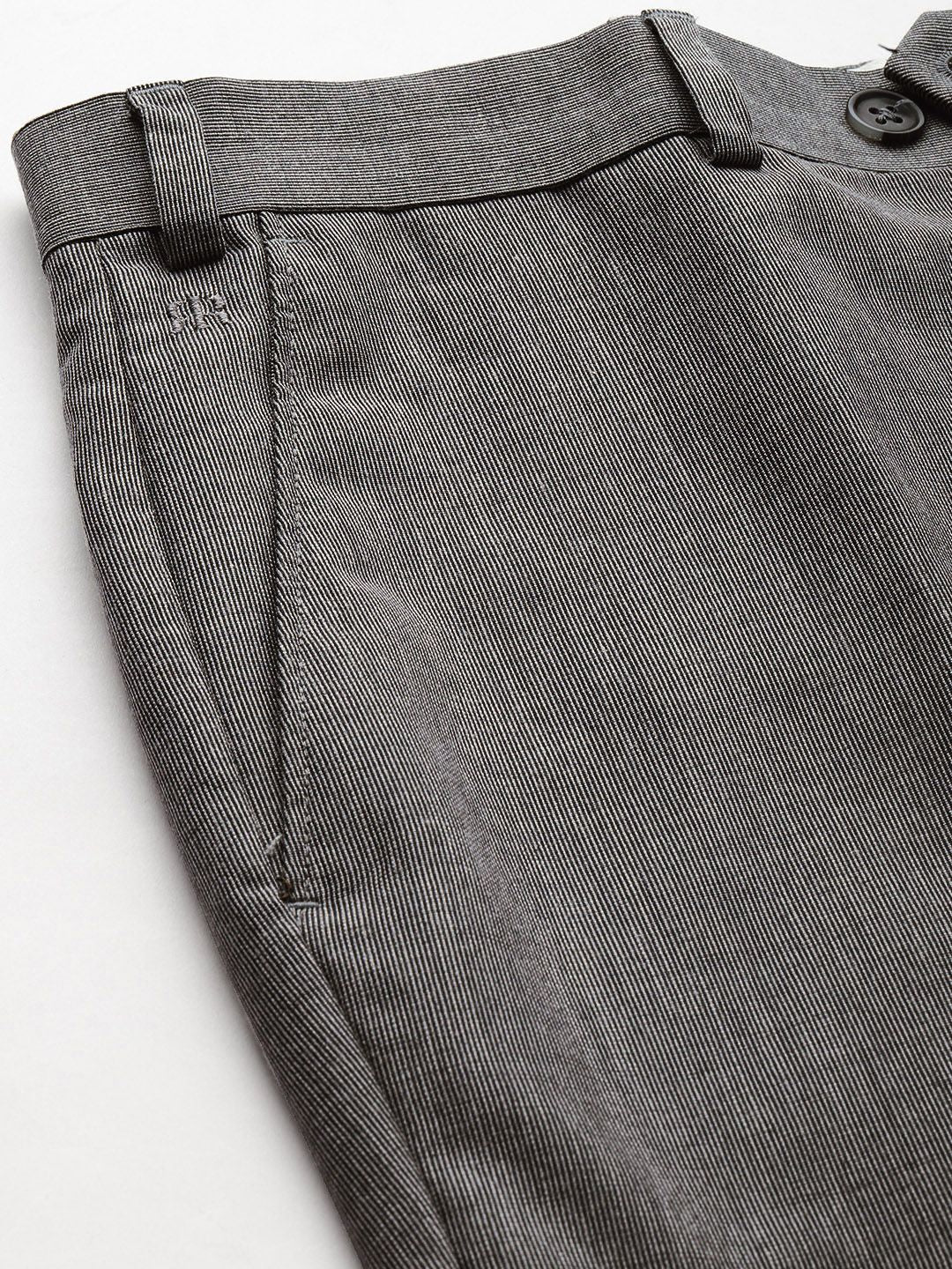Raymond Men Grey Striped Slim Fit Formal Trousers